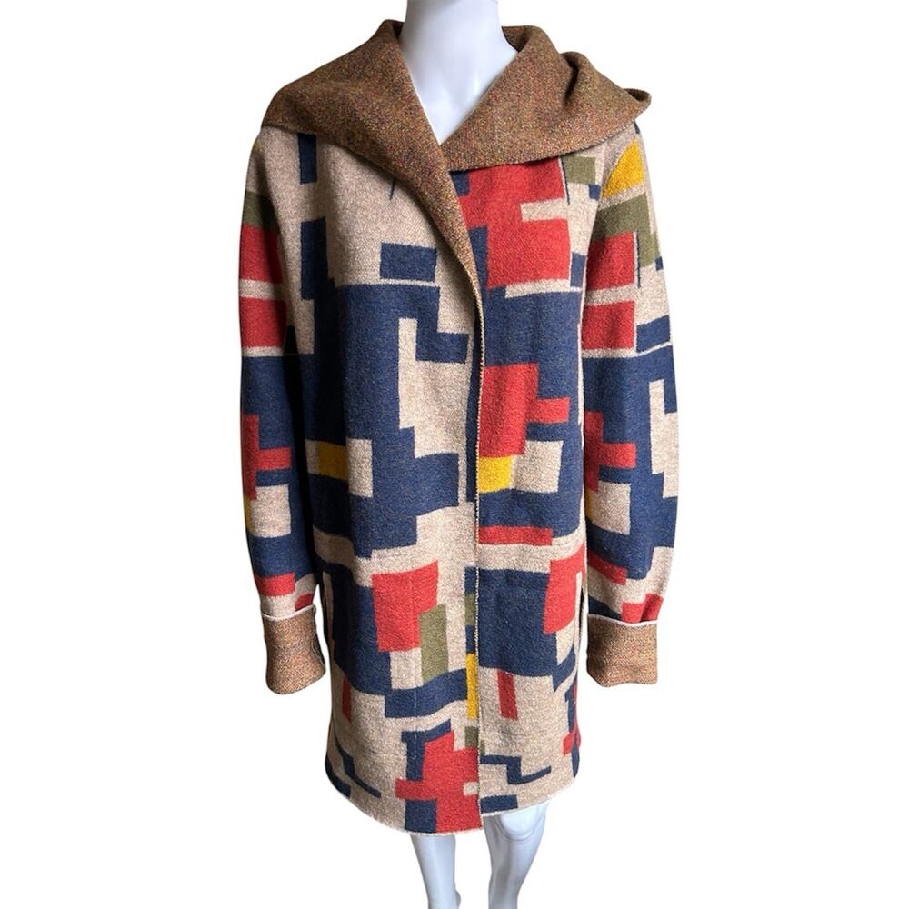Toad&Co Heartfelt Hoodie Women XL 100% Wool Geometric Long Cardigan Coat - Picture 2 of 14